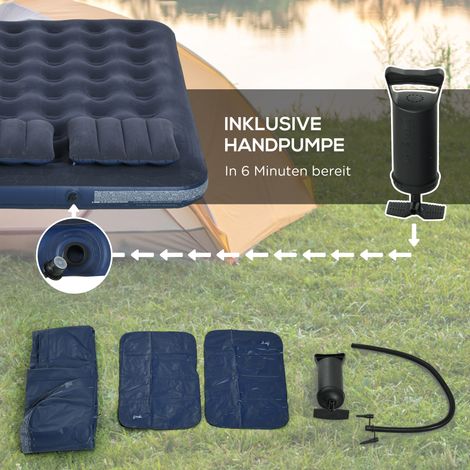 Matelas pneumatique 2 places, avec pompe manuelle, doux & résistant, 203x152x22cm, bleu (1/5)
