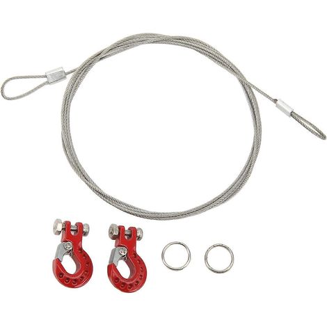 Crochet de remorque RC 20242 pièces en alliage d'aluminium robuste avec câble en acier pour voitures télécommandées 1/10 (rouge) (1/5)