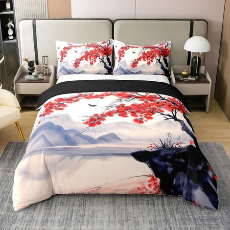 Parure de lit 100 % coton Motif fleurs de cerisier japonais 220 x 240 cm Pour femme fille adolescente Style vintage Avec housse de couette et 2 taies d'oreiller (1/5)