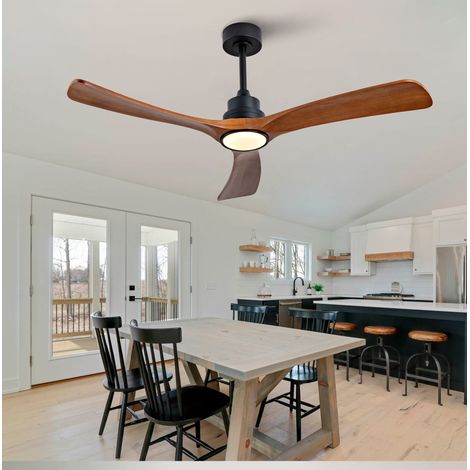 Ventilatore soffitto LED 52", 6 velocità, motore DC reversibile, nero e noce OKMYHOME (1/5)