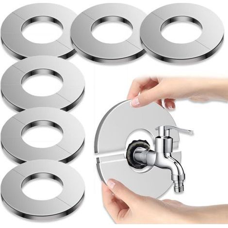 Stainless Steel Radiator Pipe Cover 6 Pieces Faucet Rosette Mixer Tap Cover Stainless Steel Faucet Rosette, Split Radiator Pipe Cover Shower Faucet Hole Cover Faucet Cover (1/5)
