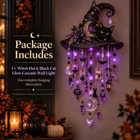 Personalized, practical, cute, and innovative design: Witch Hat & Black Cat Glow waterfall wall lamp.