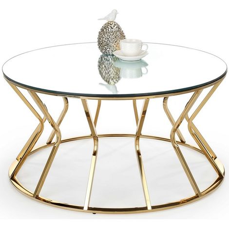 Table basse ronde 90 cm avec plateau en verre et structure en métal IDOYA (1/3)
