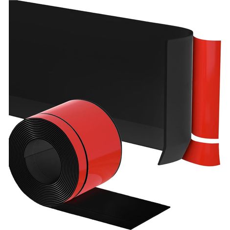 Plinthe Souple Autoadhésive Noir 6M, 50mm+20mm Bordure Autocollante pour Mur, Protection de Sol, Finition de Joint, Facile à Installer Pour Sol et murs (1/5)