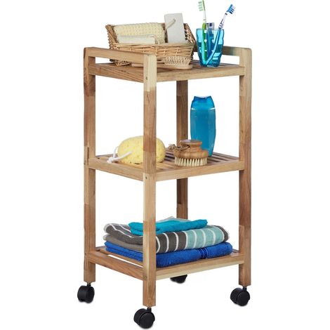 Meuble de Salle de Bain à roulettes en Bois Caisson étagère Cuisine Rangement HxlxP: 71,5 x 35 x 31 cm 3 Niveaux, Nature (1/5)
