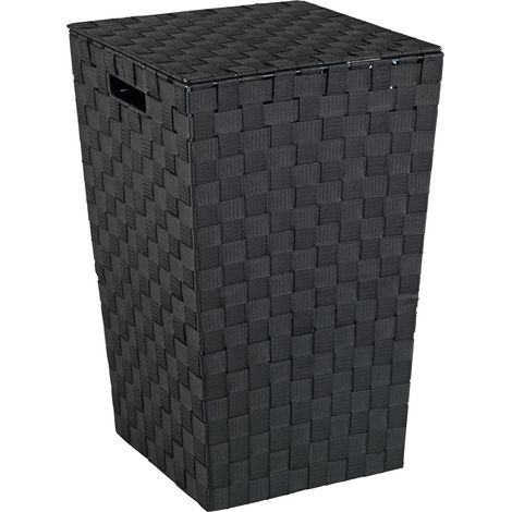 WENKO Cesto per la biancheria Adria, cesto per biancheria sporca, design quadrato, capacità 48L, Polipropilene effetto vimini, 33x53x33 cm, nero (1/5)