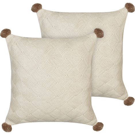 Conjunto de 2 cojines decorativos de algodón patrón trenzado funda beige Oberonia