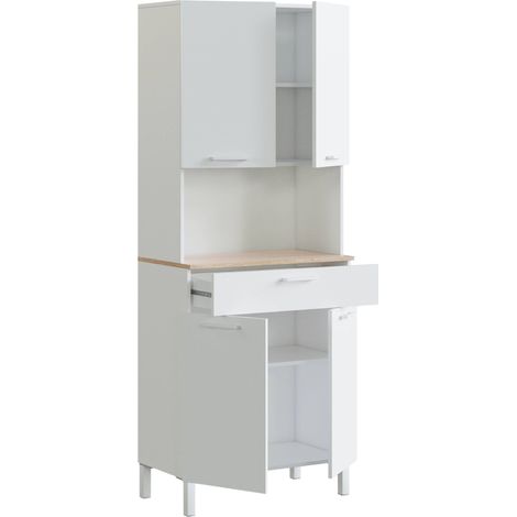 Mueble auxiliar de cocina Noki con 4 puertas 1 cajón hueco microondas en color blanco y roble 72x186x40 cm (1/5)