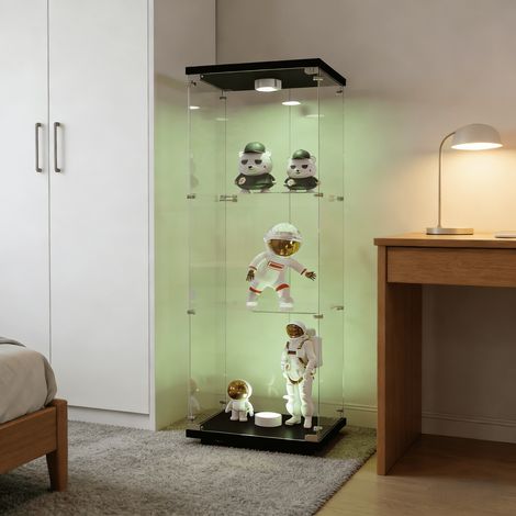 Vitrine en verre trempé 3 étages 42 x 36 x 125 cm, Vitrine d'exposition avec éclairage LED, Armoire vitrine pour collection, Blanc (1/5)