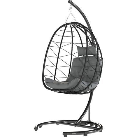 Fauteuil suspendu extérieur Egg Chair résistant intempéries coussin inclus gris foncé 102x102x195 cm