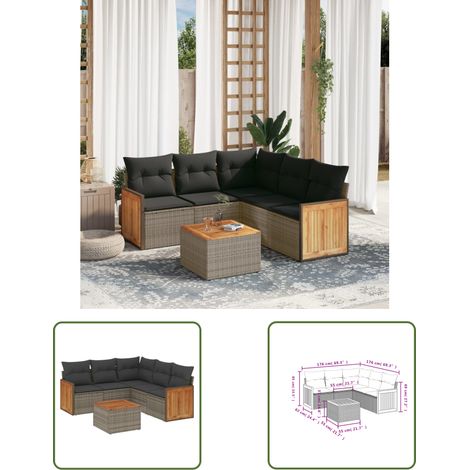 The Living Store 6-tlg. Garten-Sofagarnitur mit Kissen Grau Poly Rattan - Gartenmöbel - Esstisch - Lounge Set - Outdoor Möbel - Rattan Gartenmöbel (1/3)