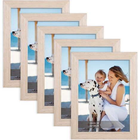 Cadre photo 13x18 cm Chêne, cadre en bois MDF, lot de 5 pièces, verre acrylique haute transparence, cadre moderne interchangeable pour photos, tableaux, œuvres d'art