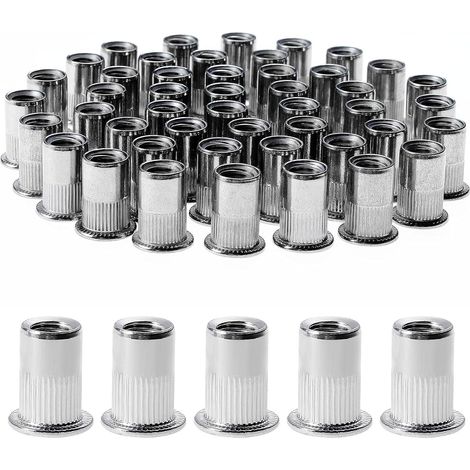 100 Stück M8 Nietmutter, Nietmuttern aus Edelstahl, Sortiment M8 Gewindeeinsatzmutter Flachkopf für Metall Kunststoff (14 mm x 18 mm) (1/5)