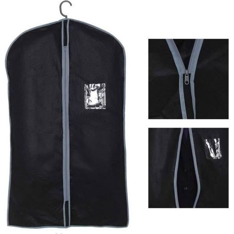 Lot de 5 Housse de Vtements Costume Sacs Portant Uiverselle Fermeture Zippe Anti-Poussire Respirant Noire8 HOUSSE DE RANGEMENT (1/4)