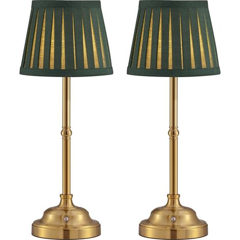 Lot de 2 lampes de table LED sans fil - Intensité variable -Convient pour l'intérieur, l'extérieur, le bar, le salon (abat-jour doré + vert) (1/5)