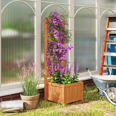 Jardinière treillis vignes trou drainage couverture bois Brown - Dimensions: 40x40x120 cm
