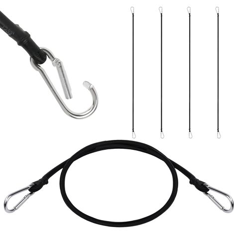 Tendeurs Elastique avec Mousqueton,4 Pièces Robuste Tendeur Elastique,100CM Corde de Bagage Elastique, avec Crochets pour Camping, Bâches, Tente, Bagages, Voitur et Motos. (1/5)