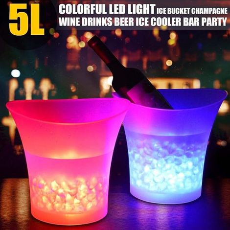 Seaux à Glace LED, 5L Seau à Glace Coloré Plusieurs Couleurs Changeant fête Maison Bar, Champagne étanche Rétro Vin Boisson Bière Seau à Glace ( Couleur Dégradée ) (1/5)