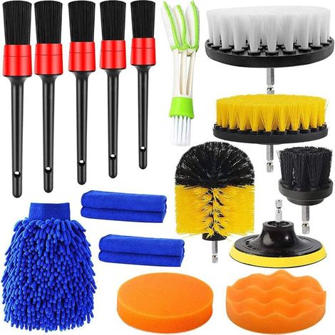 Coavas – Kit de nettoyage voiture 16 pièces – Brosses de détail et pour perceuse – Serviettes en microfibre – Nettoyage intérieur et extérieur – 16Pcs (1/5)