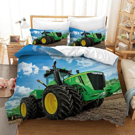 Housse de Couette Tracteur 200 x 200 cm,Linge de Lit pour Enfants,Housse de Couette en Microfibre avec 2 Taies d'oreiller 50 x 75 cm (Tracteur 4) - 200x200 cm (1/5)