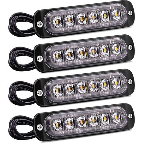4PCS feux latéraux stroboscopiques, barre lumineuse d'avertissement de danger à 6 LED, balise de panne ambre, feux clignotants d'urgence, étanches 12V 24V universels pour camion de voiture (1/5)