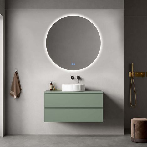 Mobile bagno sospeso 100 cm Verde Salvia per Lavabo d'appoggio Specchio Tondo Retroilluminato - Fiji Paint Top (1/4)