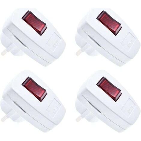 IP20 plug with switch, set of 4 protective contact plugs extra flat protective contact plug 250V (16A), white (1/3)