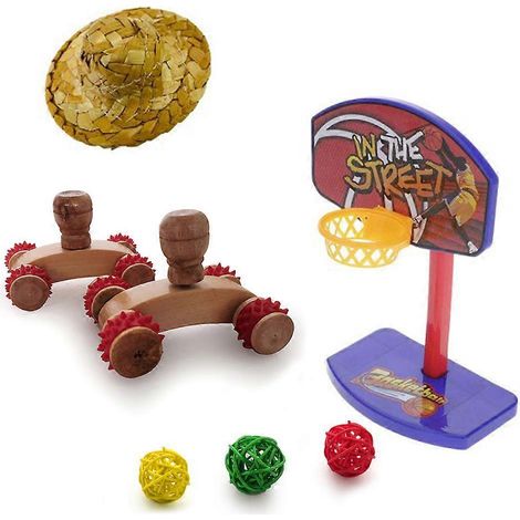 3-teiliges Set Vogelpuzzle-Spielzeug, Seilzug, Basketballständer, Hut, Papageien-Intelligenzspielzeug