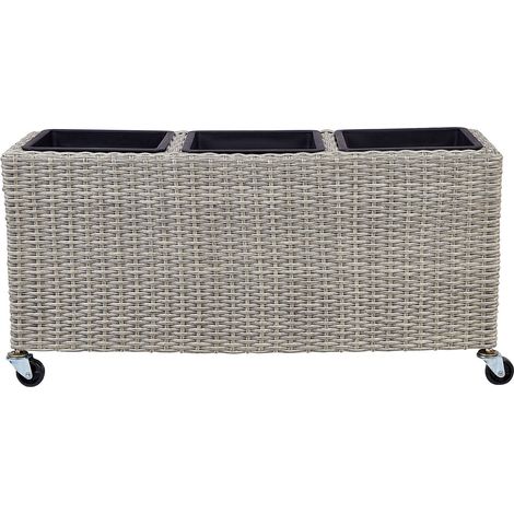 Vaso per piante su ruote in finto PE Rattan marrone con 3 inserti Bellis (1/5)
