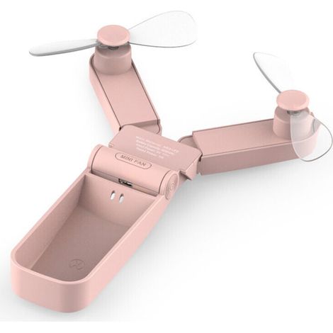 Mini Ventilateur de Poche Pliable, Portatif Ventilateur De Poche Rechargeable Portable avec Câble USB pour Voyage À La Maison En Plein Air(double rose) (1/5)