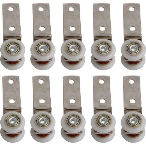 Crezuo 2,5" x 0,75" Winkelrohr-Rollenblock mit Metalllager und zwei Kunststoffrollen für Schiebetüren, Fenster und Schränke