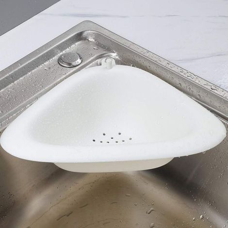 Crépine d'évier, grille d'égouttage, filtre triangulaire pour évier de cuisine, porte-éponge pour coin cuisine/salle de bain, blanc, taille unique (1/5)