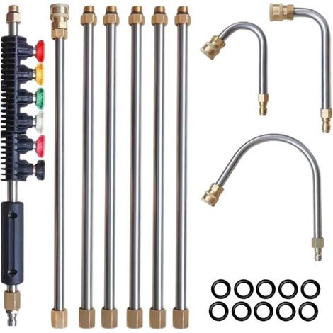 Baguette extension haute pression 4000 PSI - 3 tubes courbés + 6 buses 1/4" - Pour nettoyer toiture, fenêtre, terrasse, mur (1/5)