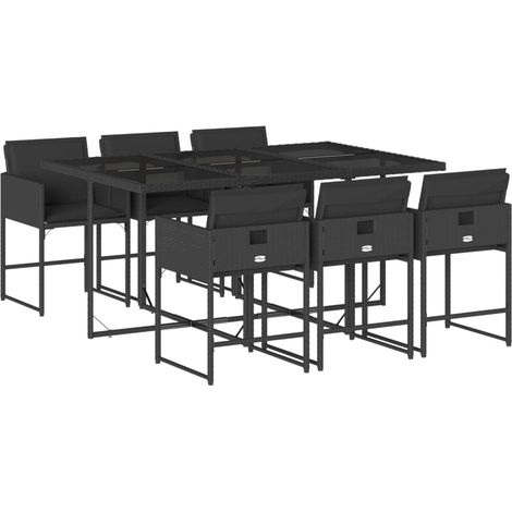 vidaXL Set da Pranzo da Giardino 7 pz Nero con Cuscini in Polyrattan