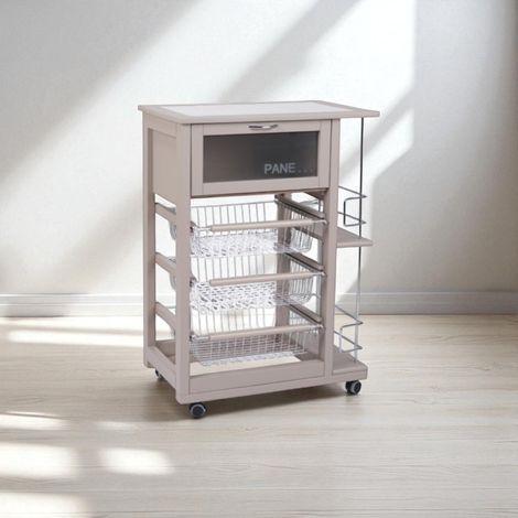 Carrello portapane con portabottiglie e cesti portafrutta Tortora