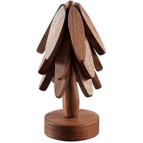 Dessous de plat en bois en forme d'arbre pour plats chauds, avec dessous de plat et dessous de verre pour théière ou casserole. (1/5)