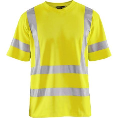 Maglietta da lavoro ad alta visibilità con colletto a V anti-UV 3380 - Giallo fluorescente 4XL (1/4)