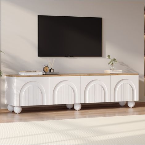 Mobile TV 180x40x45 cm in MDF bianco ed effetto legno, con vano contenitore per salotto FloraGrace (1/5)