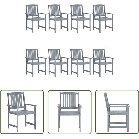 The Living Store Chaises de jardin lot de 8 Bois massif d'acacia Gris - Chaise De Jardin - Mobilier De Jardin - Chaise En Bois - Acacia - Terrasse (1/5)