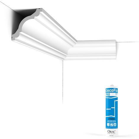 Pack 10 mètres Corniches Plafond CX123 avec colle - Orac x Cimaises-et-plus - 8 x 8 x 200cm (h x p x L) - moulure décorative polymère (1/4)