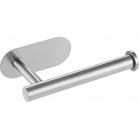 Porte-papier toilette en acier inoxydable, fixation murale sans perçage, tube rond court, argent (1/5)