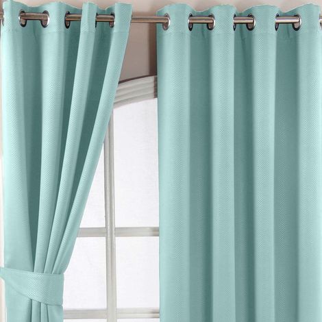 HOMESCAPES Pastel Blue Herringbone Chevron Blackout Thermal Curtains Pair Eyelet Style, 45x90"