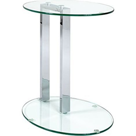 Table d'appoint en métal chromé et verre trempé - Dim : L45 x H50 x P35 cm -PEGANE-