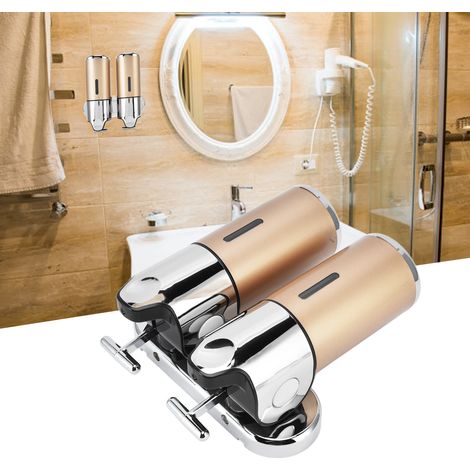 Distributeur de Savon de Douche à Double Pompe - 2 Compartiments Séparés, Remplissable, Gain de Place pour Shampoing et Après-Shampoing 9506G Doré 1000ML
