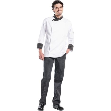 Pantalon de Cuisine Mixte Ligne Rayé Noir et Blanc - Chaud Devant