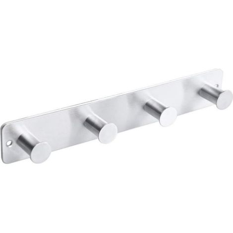 Coat hook rack, 4 wall-mounted towel hooks, wall mounting without drilling, adhesive, stainless steel, 25x4x3 cm, matt (1/5)