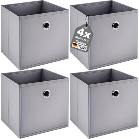 Lot de 4 boîtes de rangement pliables 20 x 20 x 20 cm - En tissu - Pliable - Avec poignée en métal - Pour chambre d'enfant, bureau, armoire - Stable - Peu encombrante - Gris (1/5)