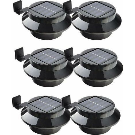 A set of 6 black solar LED lights, suitable for wall or fence mounting - white light. (1/5)