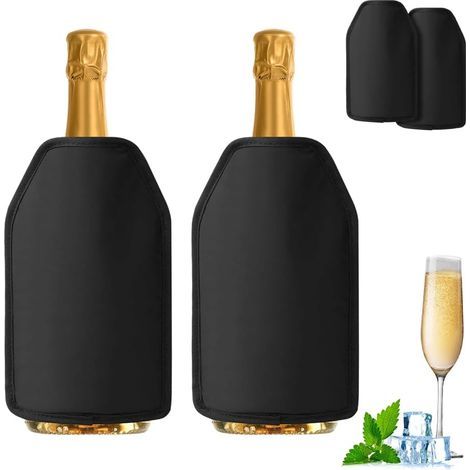 2 Pcs Rafraîchisseur à Vin：Refroidissement Longue Durée,Rafraîchisseur Bouteilles Vin,Manchon Refroidisseur de Vin Réutilisable,pour Bouteilles de Vin Efroidir le Champagne,Bière,Vin(Noir) (1/5)