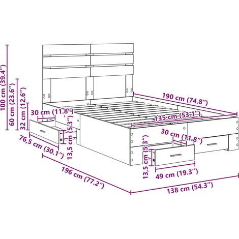 Bed Frame with Drawer Sonoma Oak 135 x 190 cm Engineered Wood vidaXL